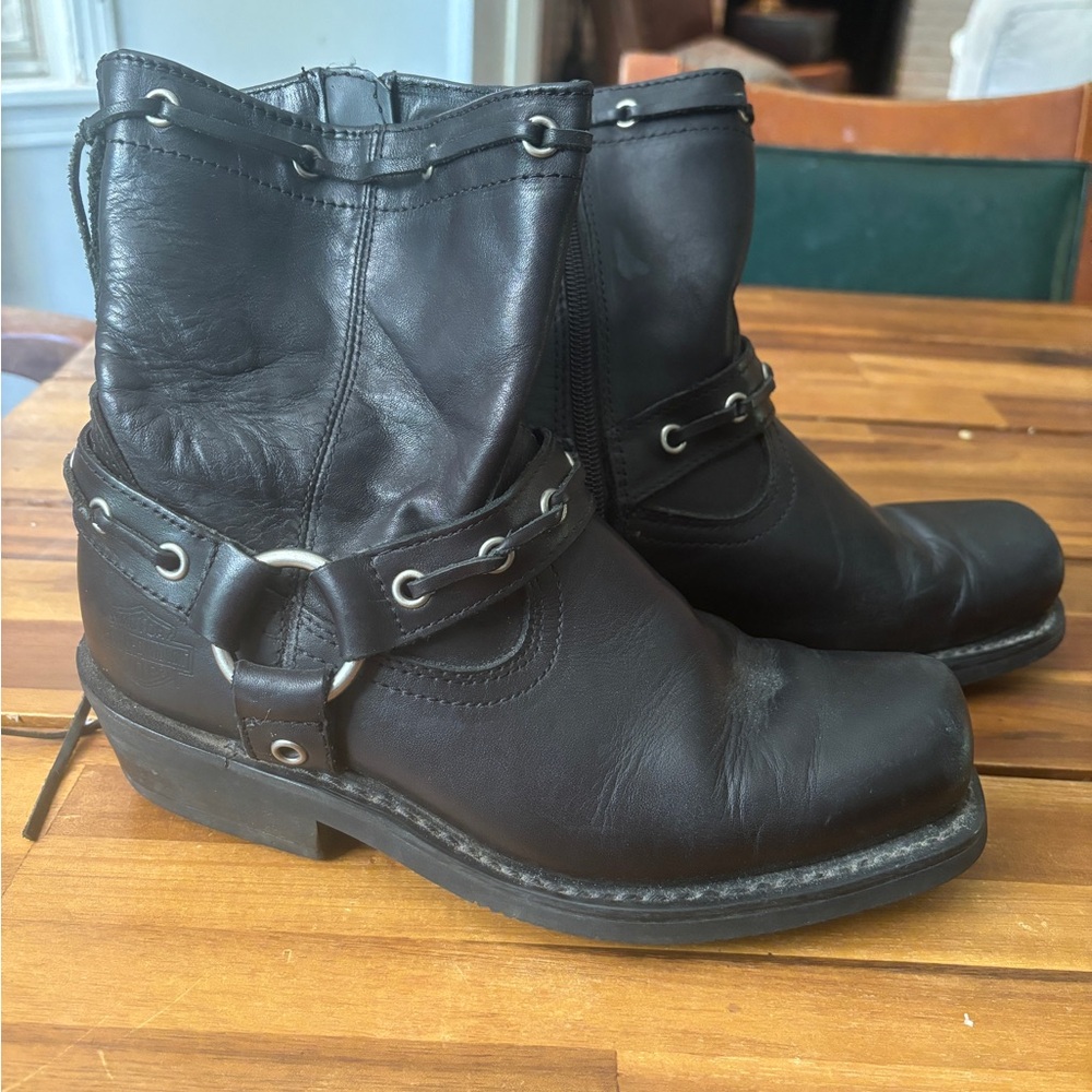 Harley Davidson Harness Moto Black Leather Boots | 8.5